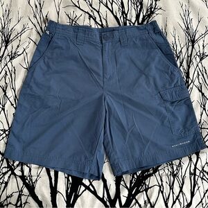 Men’s Columbia PFG Blue Cargo Shorts, Omni-Shade, Relaxed Fit, size 32, 8”